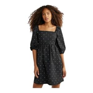 Free Assembly Women's Square-Neck Smocked Mini Dress with ¾ Sleeves, Size Small